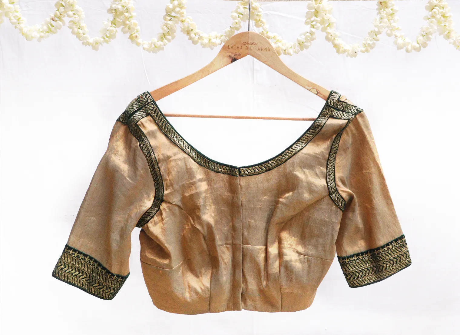 Golden brown , Kanjeevaram tissue Hand embroidery blouse