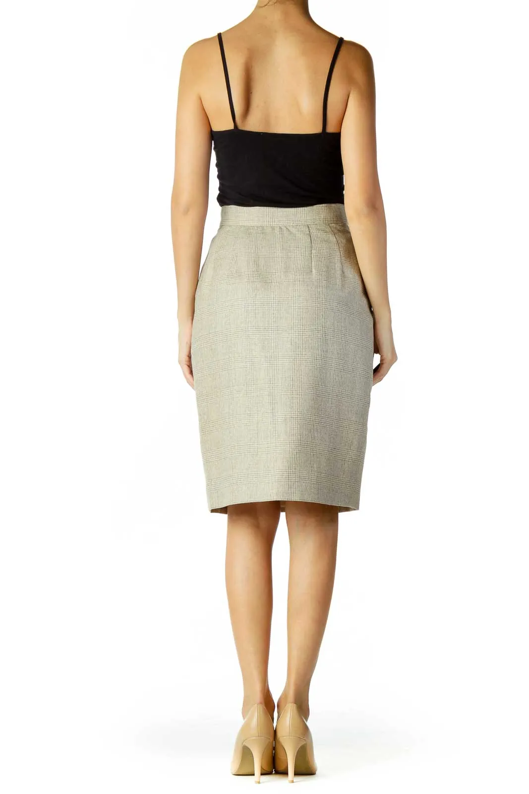 Gray Beige Houndstooth Pencil Skirt