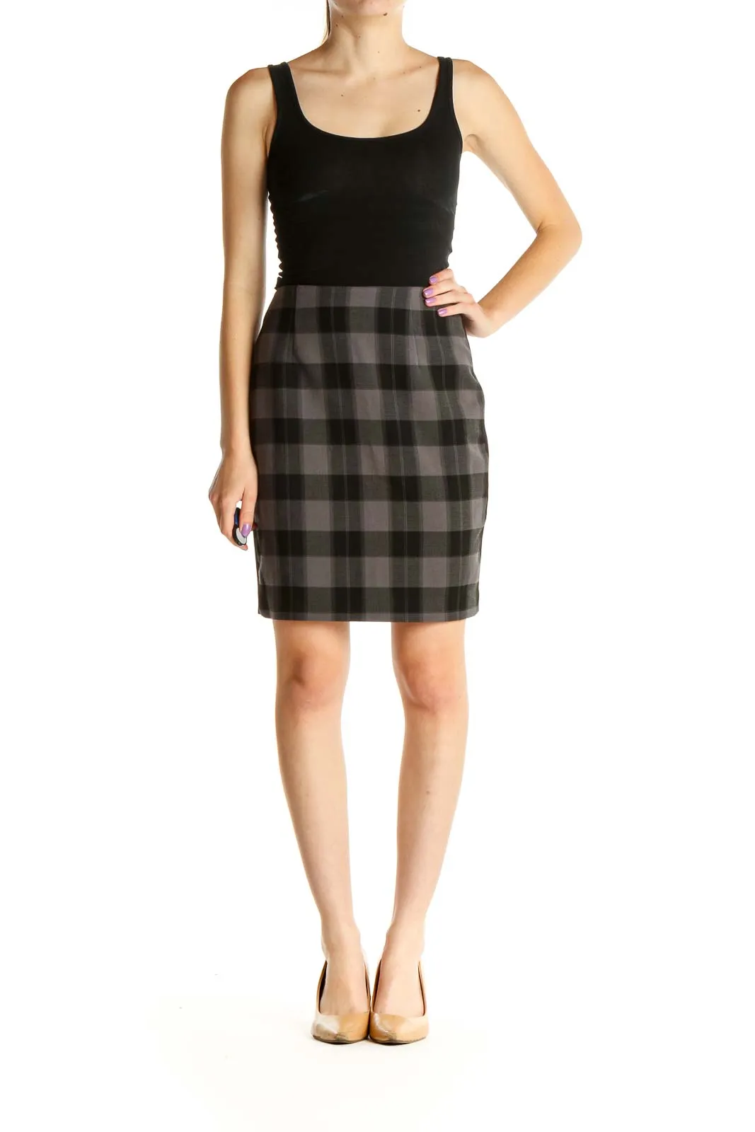 Gray Check Brunch Pencil Skirt