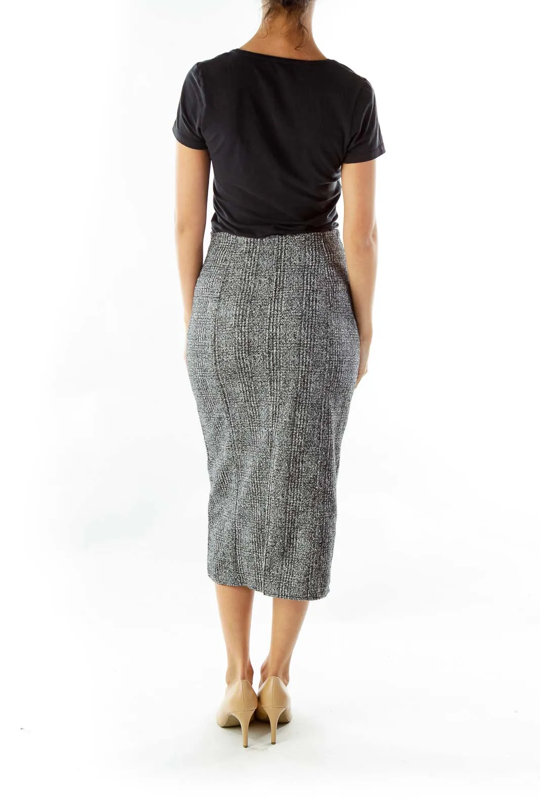 Gray Plaid Midi Pencil Skirt