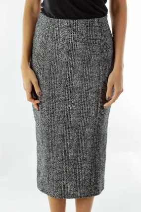 Gray Plaid Midi Pencil Skirt