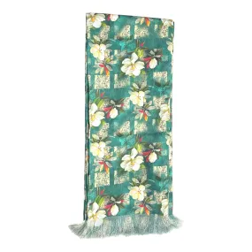 Green Floral Printed Scarf With Pocket Square