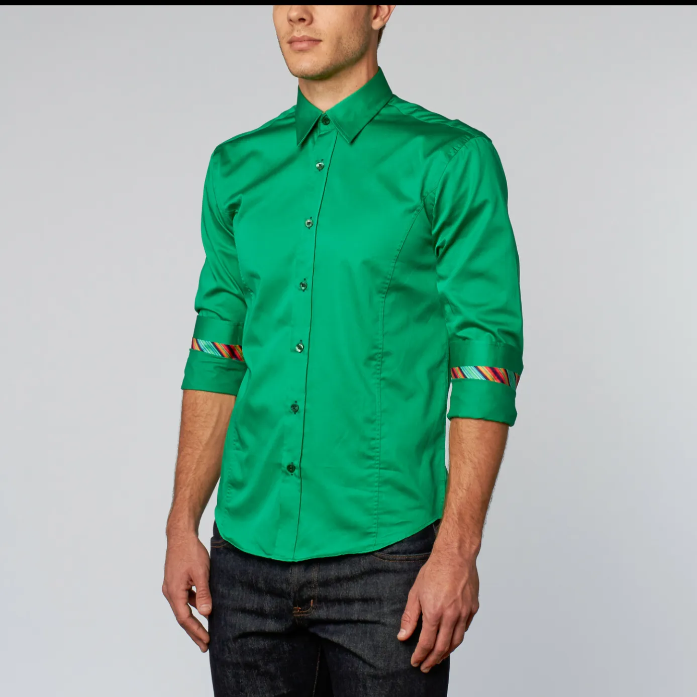 Green Shirt With Colorful Trim