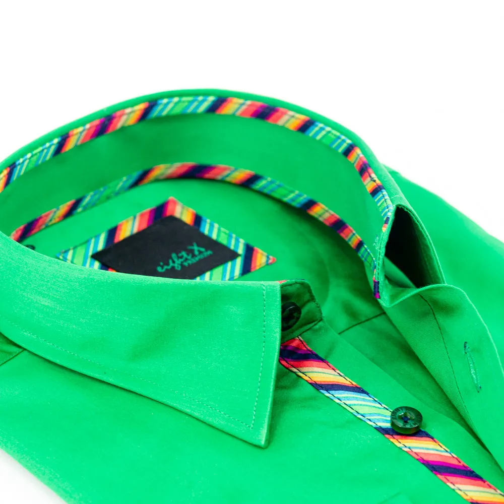 Green Shirt With Colorful Trim