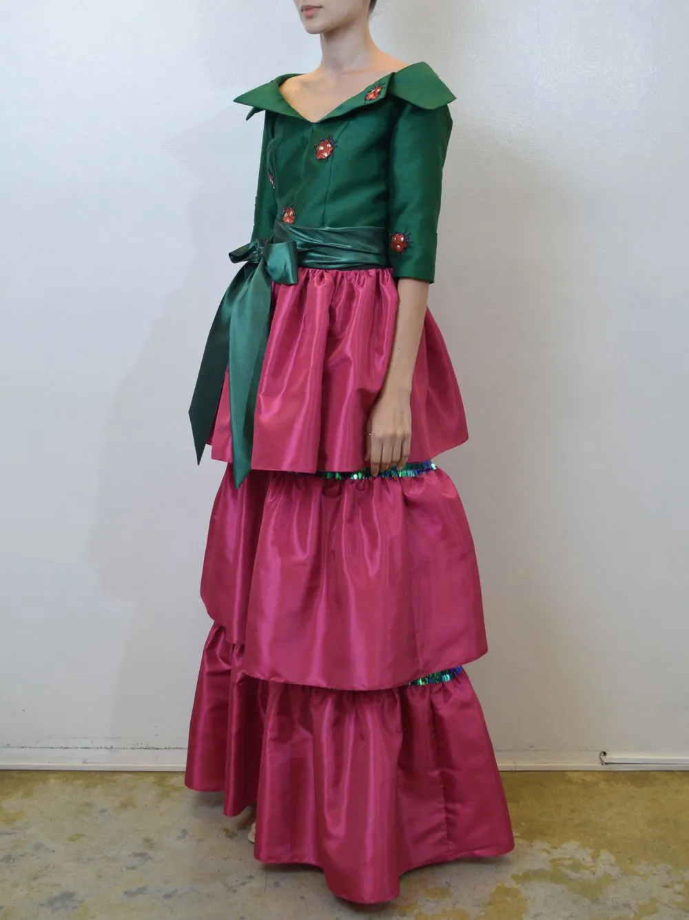 Green Top & Fuchsia Skirt