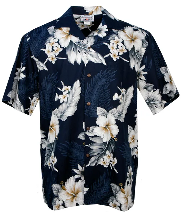 Hibiscus Dream Mens Shirt in Navy