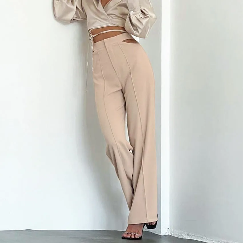 High Waist Sexy Hollow Straight-Leg Trousers Wholesale Pants