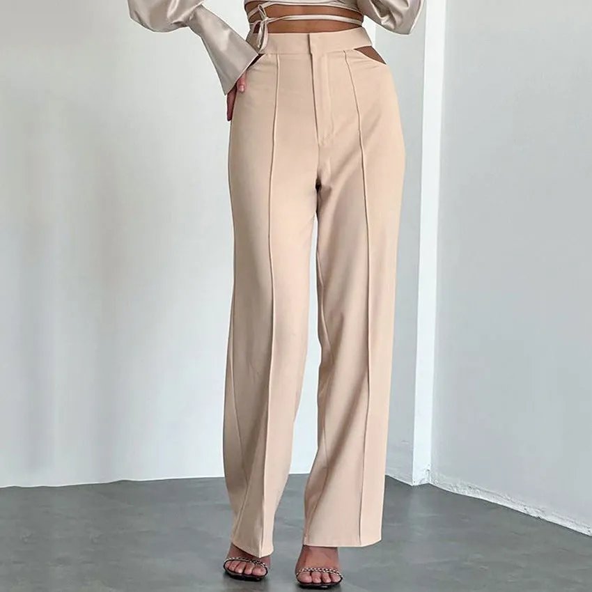 High Waist Sexy Hollow Straight-Leg Trousers Wholesale Pants