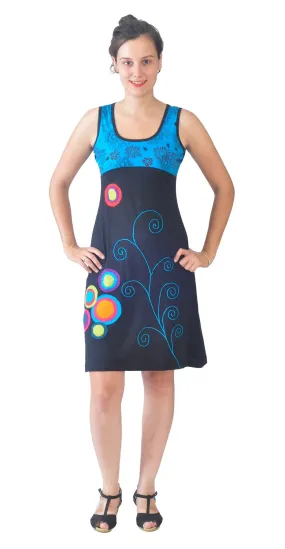 ladies-multicolored-sleevless-spiral-embroidery-and-patch-dress-blue-poppydrs3003