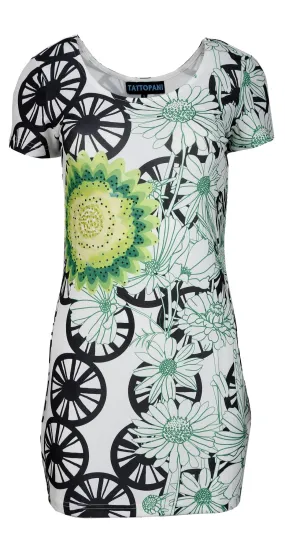 ladies-short-sleeve-dress-with-multicolor-pattern-print-rhinestones