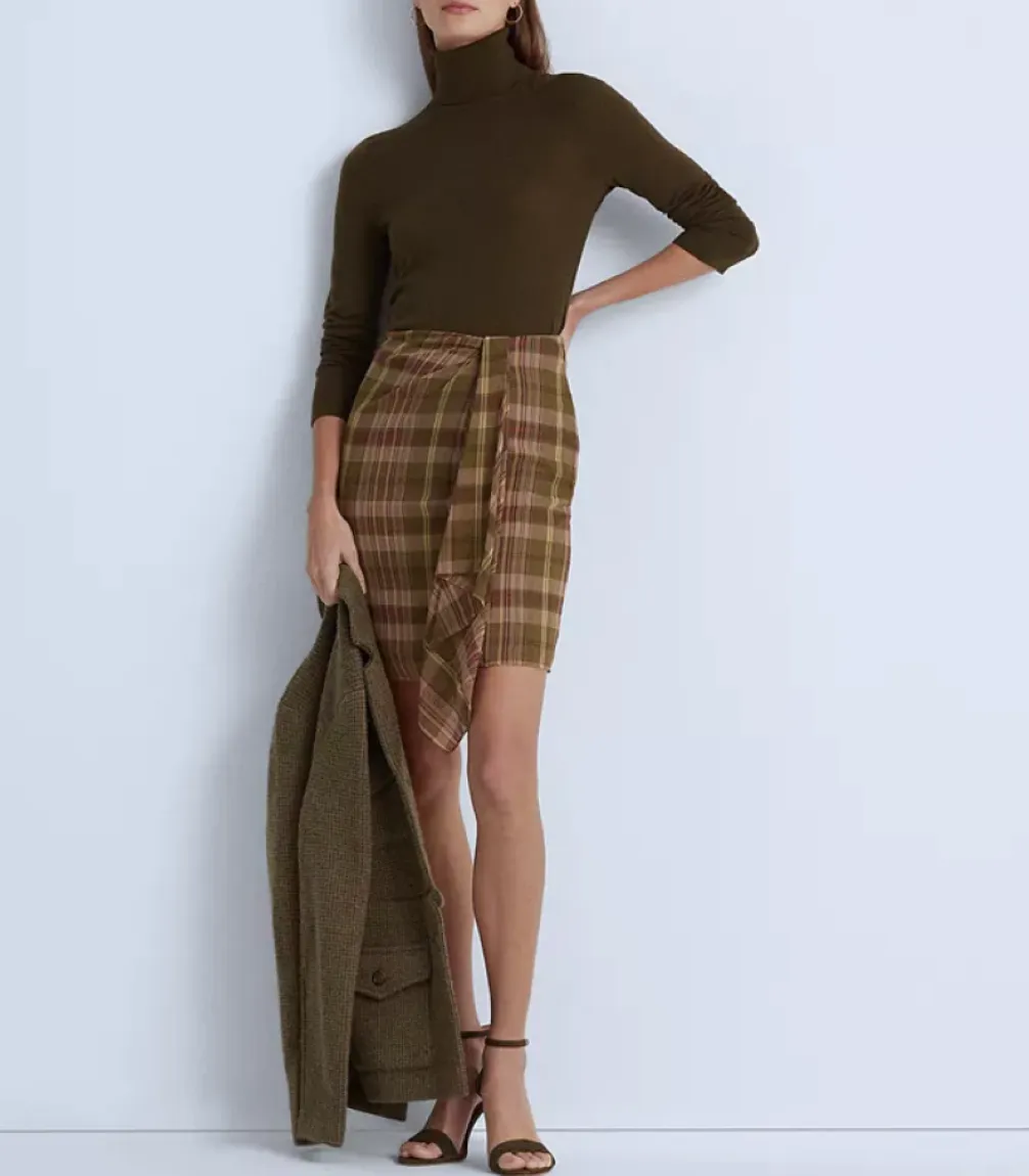 LAUREN RALPH LAUREN Plaid Ruffle-Trim Georgette Skirt