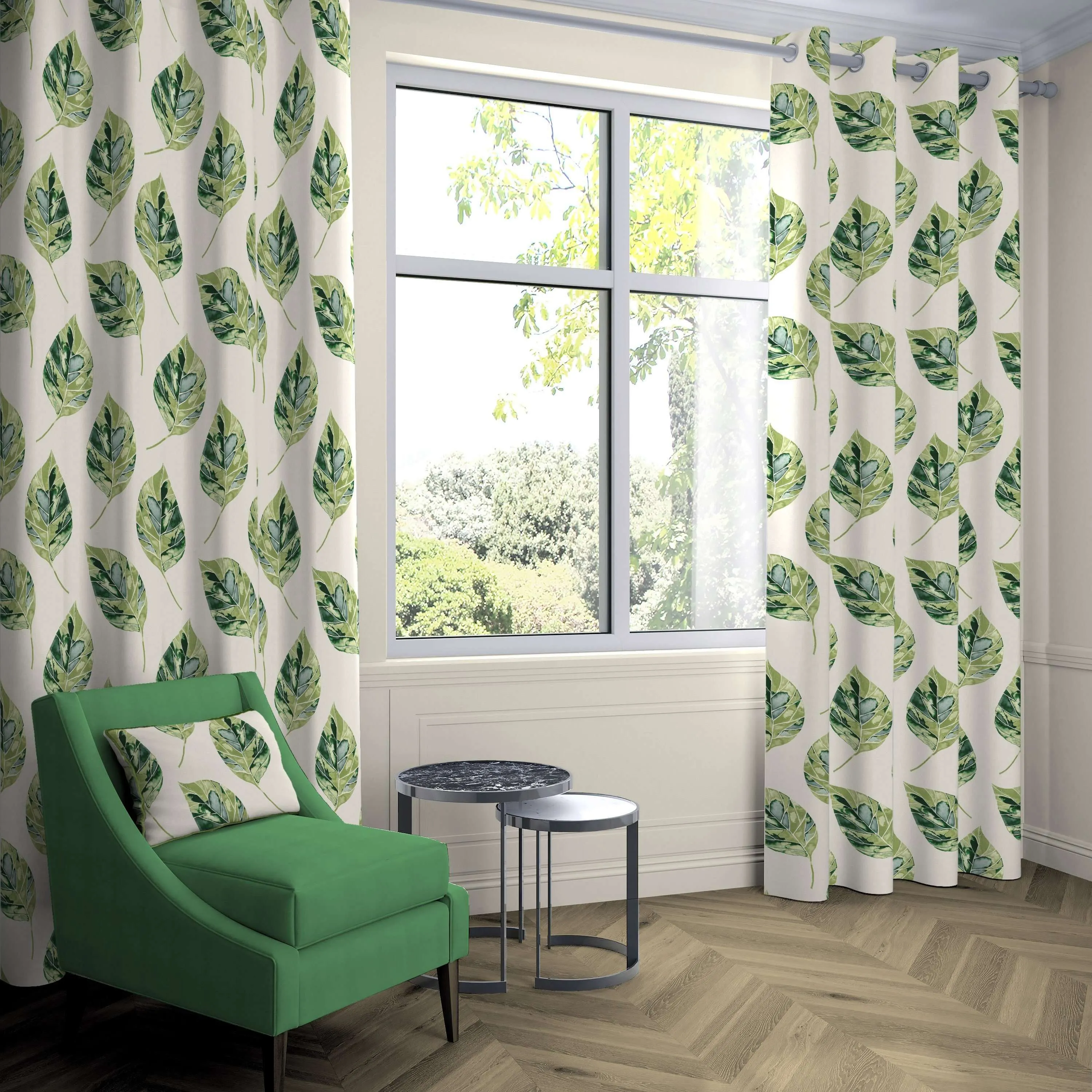 Leaf Forest Green FR Curtains