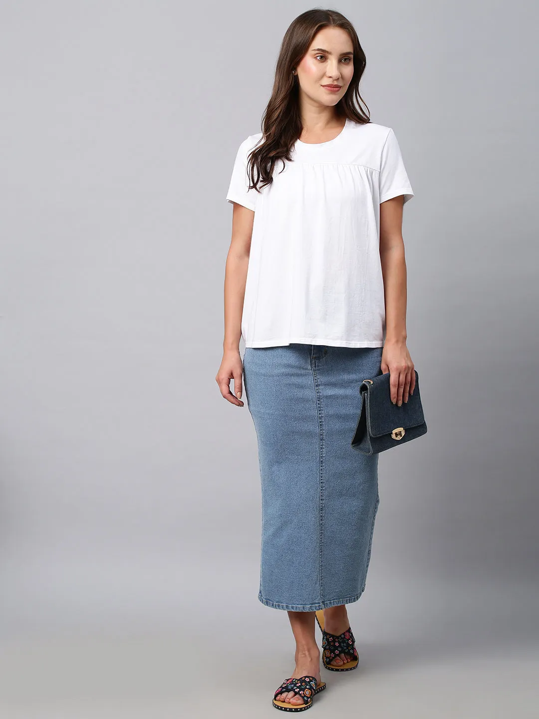 Light Wash 5 Pocket Denim Pencil Skirt