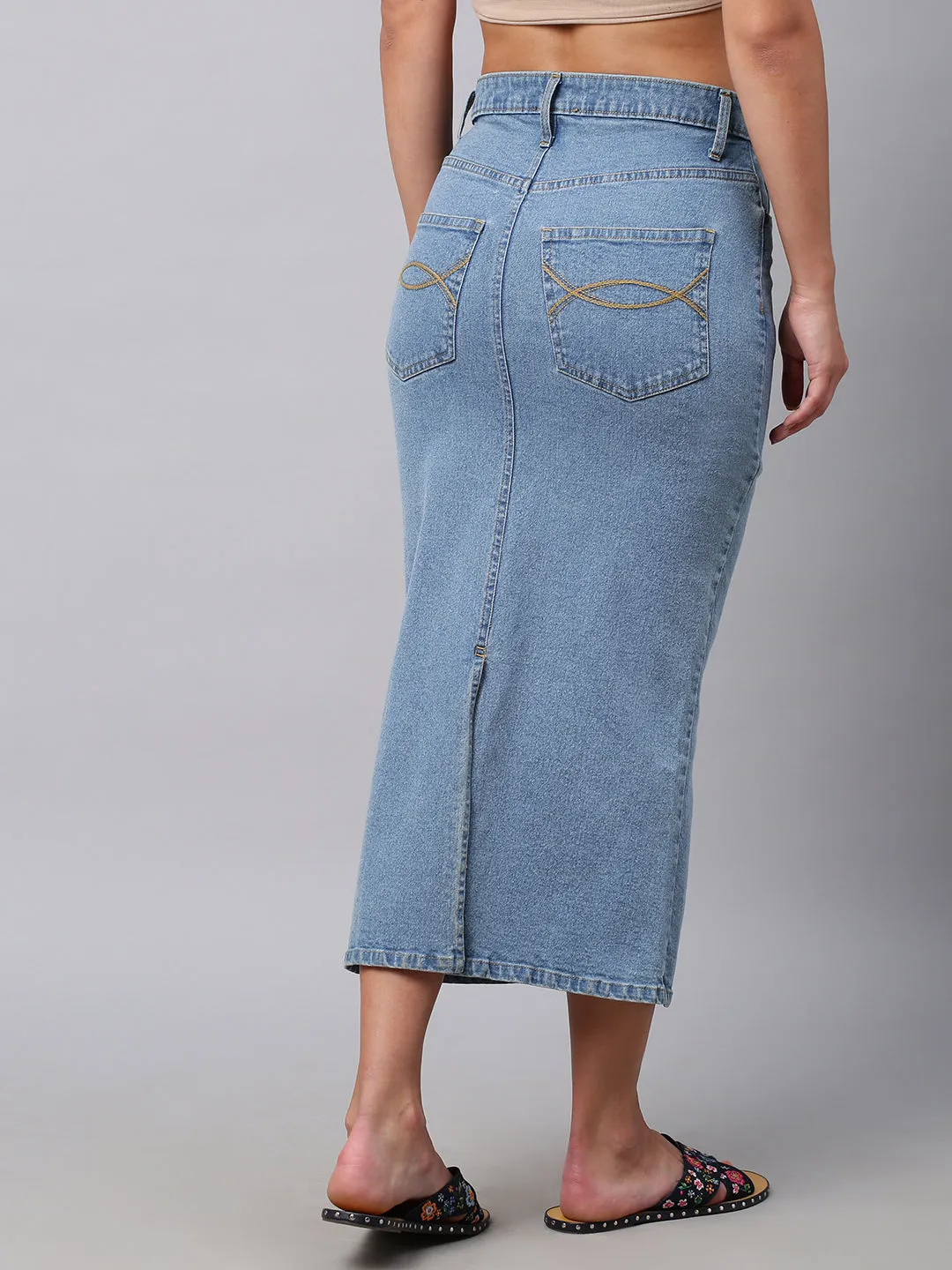 Light Wash 5 Pocket Denim Pencil Skirt