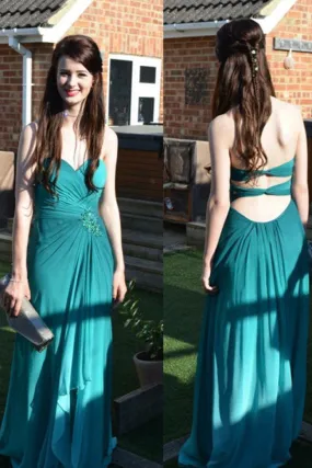 Long Prom Dress Blue Ruffles Backless Prom Dress Evening Gowns, SIMI37