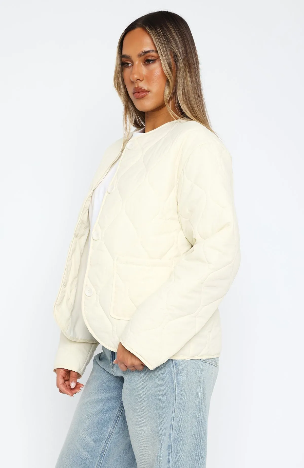 Lost At Night Quilted Jacket Cream