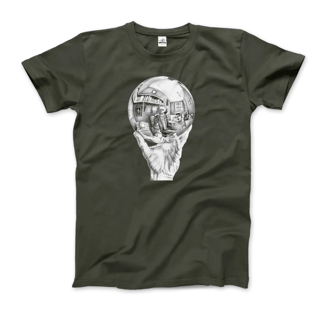 M.C. Escher Hand with Reflective Globe T-Shirt by Art-O-Rama Shop