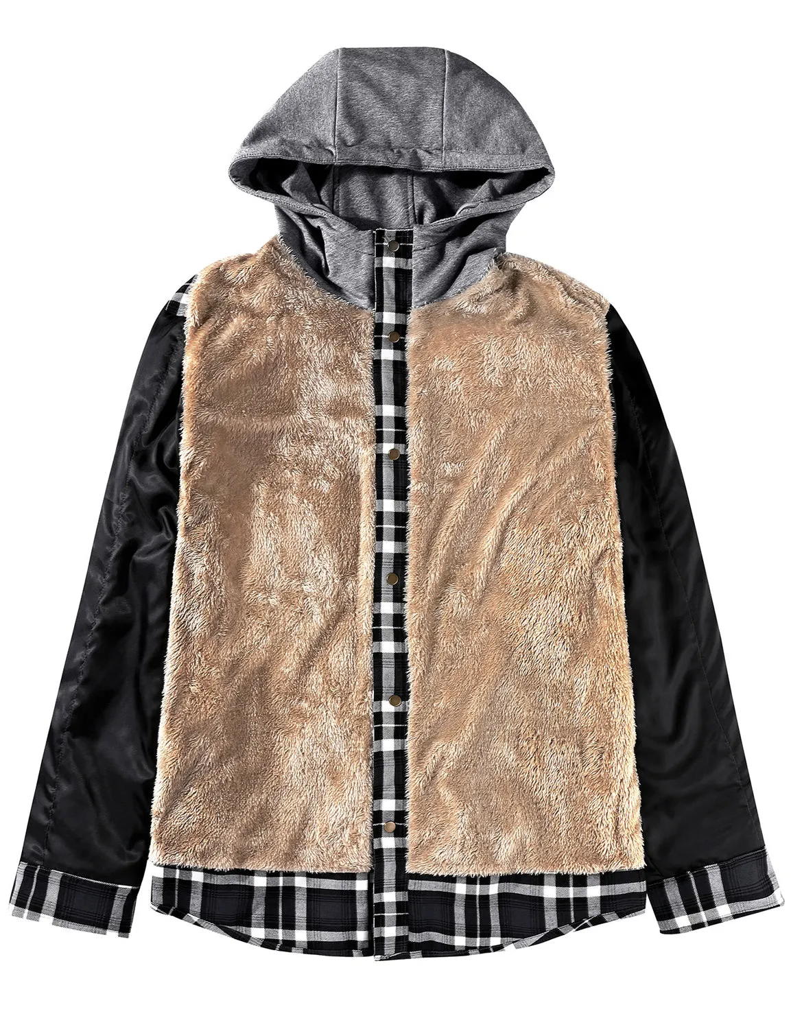 Men's Casual Flannel Lined Long Sleeve Fall Winter Warm Plaid Hooded Shirt Jacket