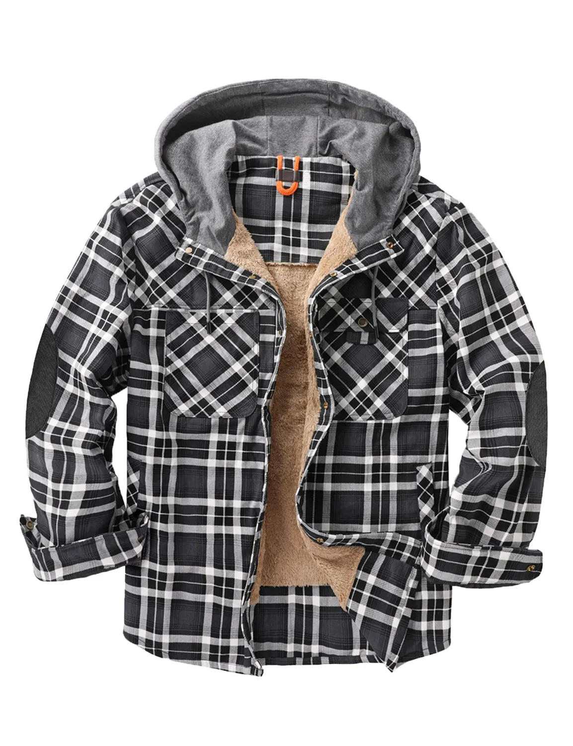 Men's Casual Flannel Lined Long Sleeve Fall Winter Warm Plaid Hooded Shirt Jacket