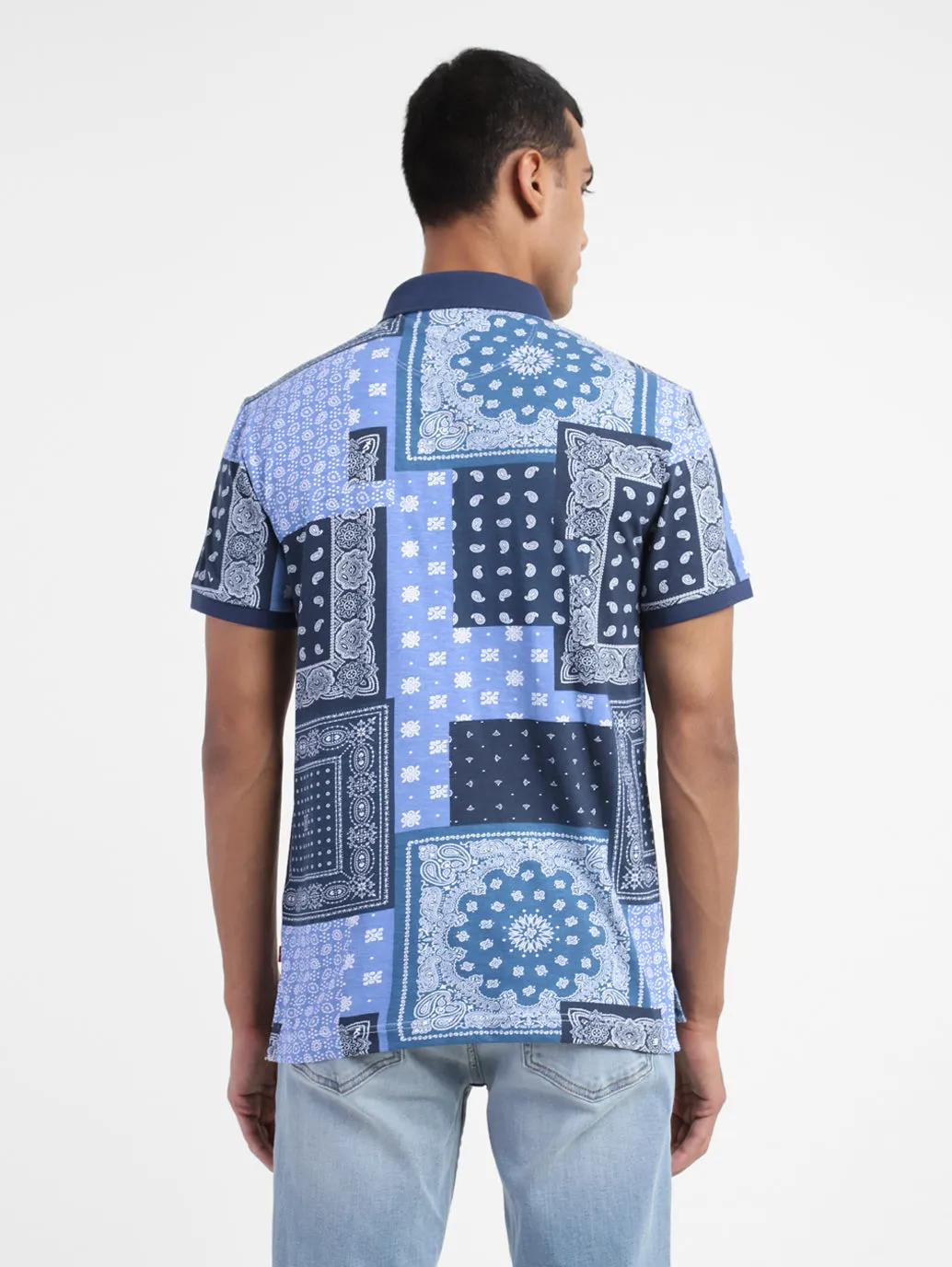 Men's Ethnic Motifs Polo T-shirt Blue