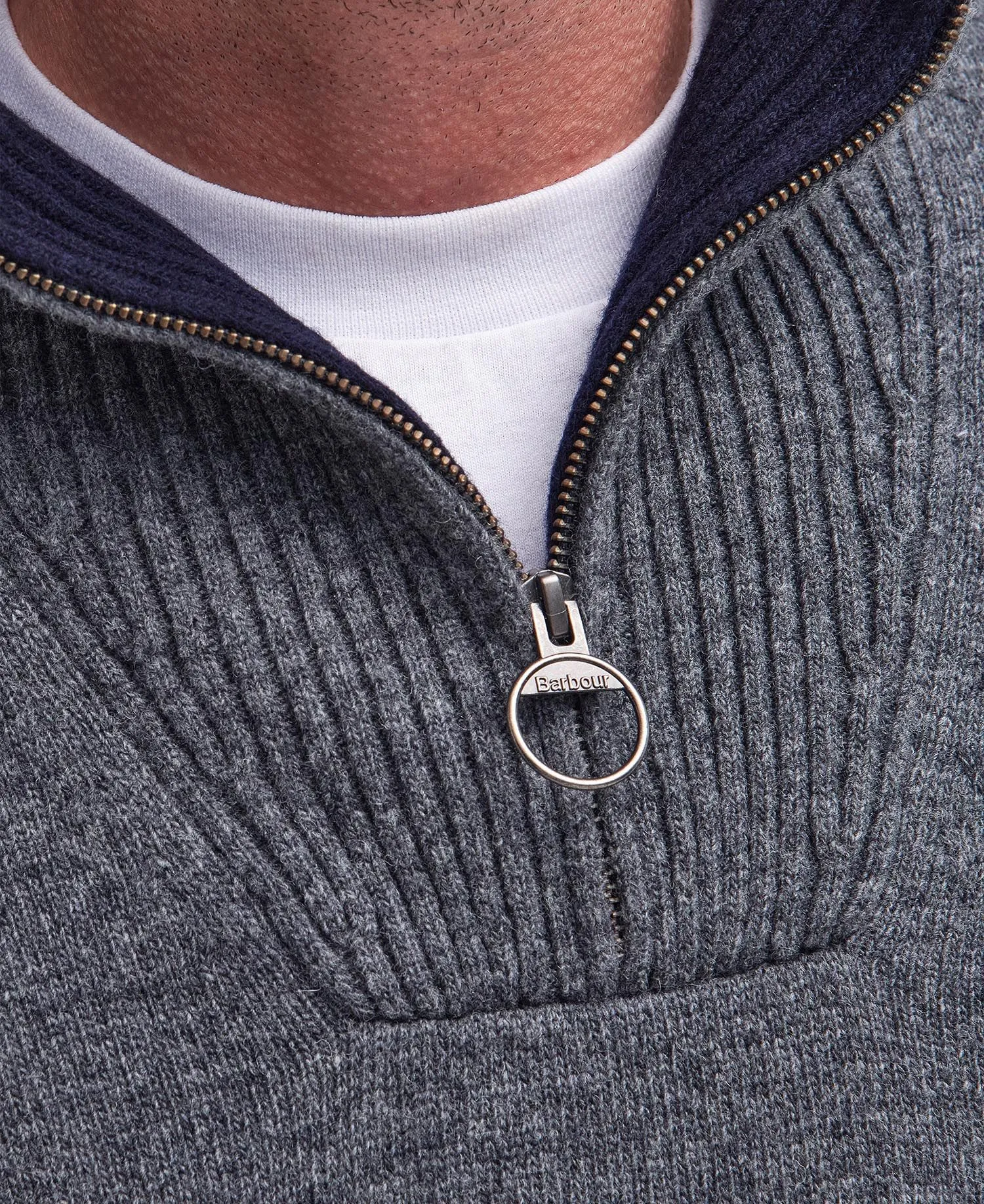 Nelson Essential Half-Zip Jumper in Storm Grey by Barbour