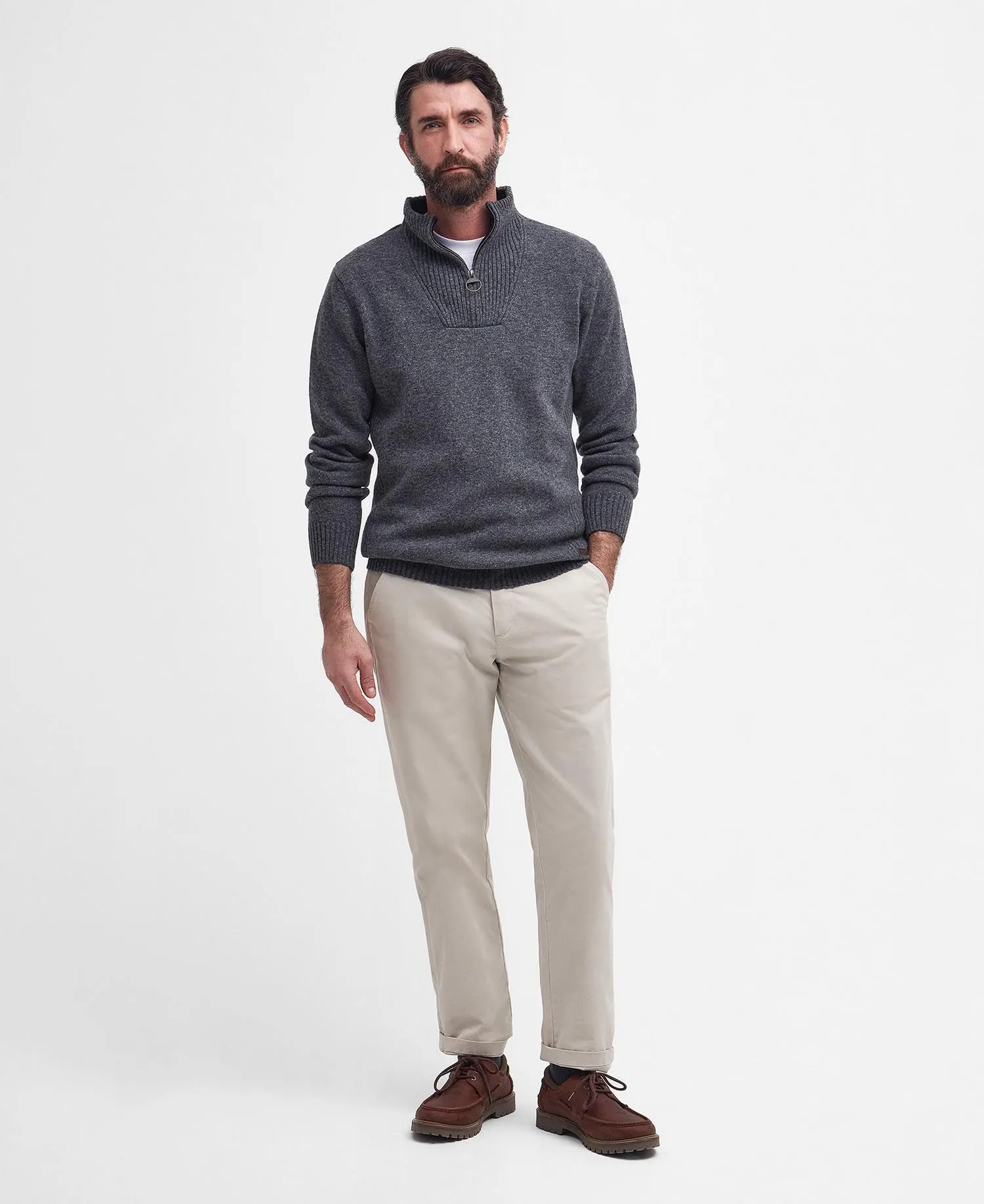 Nelson Essential Half-Zip Jumper in Storm Grey by Barbour