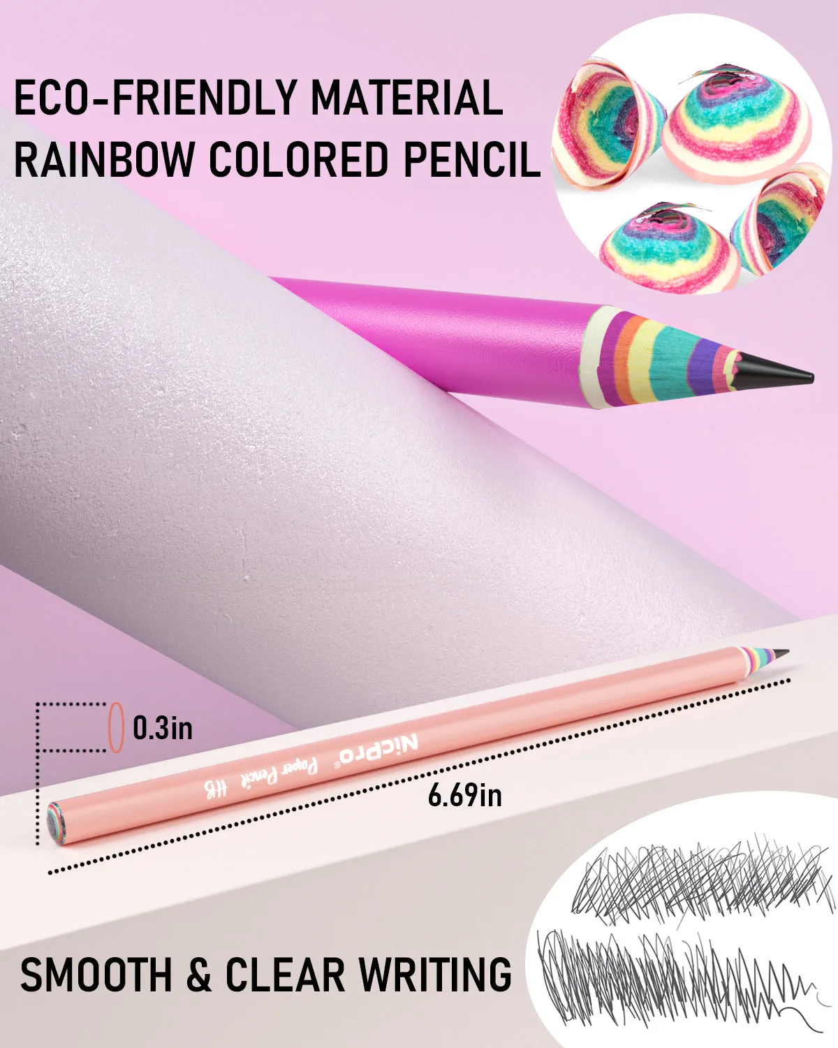 Nicpro 12PCS Rainbow Pencils HB #2, Cute Pastel Pencils Pre-Sharpened Wooden Pencils, Break-Resistant & Eco-friendly School Pencil For Kids, Girls Drawing Writing Sketching, Black HB Lead