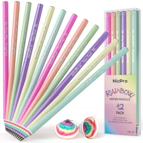 Nicpro 12PCS Rainbow Pencils HB #2, Cute Pastel Pencils Pre-Sharpened Wooden Pencils, Break-Resistant & Eco-friendly School Pencil For Kids, Girls Drawing Writing Sketching, Black HB Lead