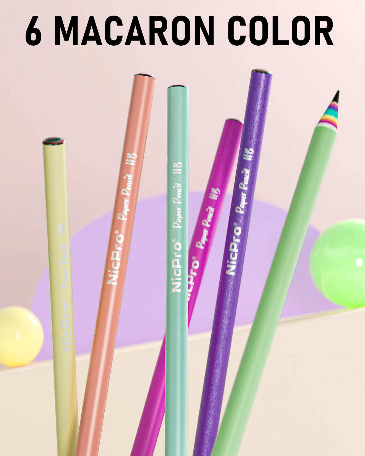 Nicpro 12PCS Rainbow Pencils HB #2, Cute Pastel Pencils Pre-Sharpened Wooden Pencils, Break-Resistant & Eco-friendly School Pencil For Kids, Girls Drawing Writing Sketching, Black HB Lead