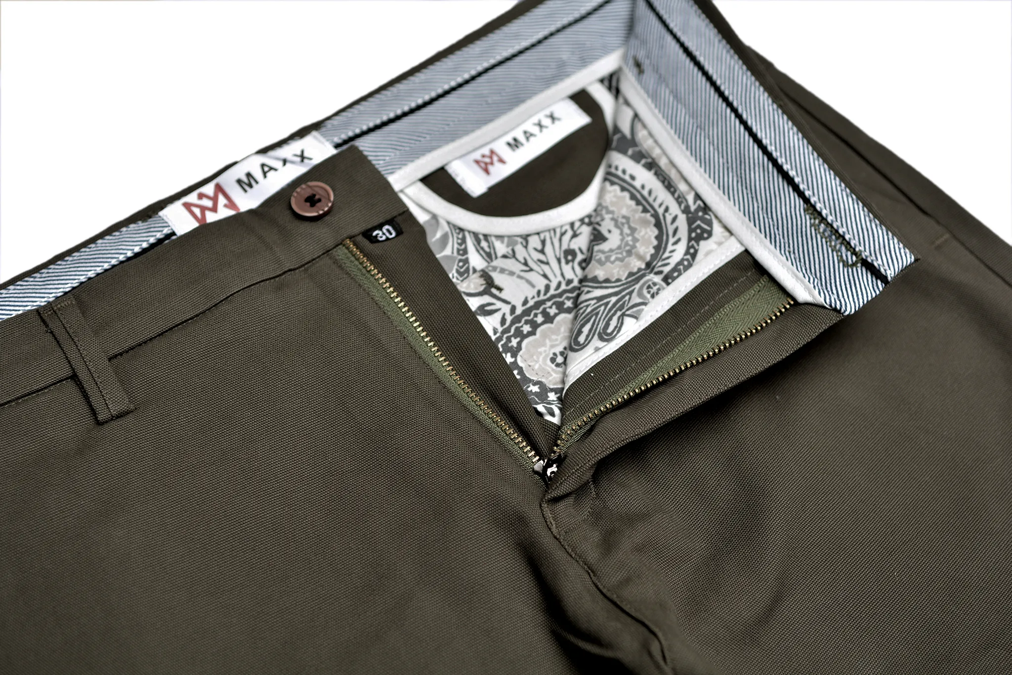 Olive Green Textured Cotton Chinos Pants