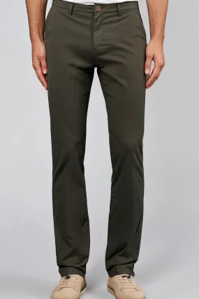 Olive Green Textured Cotton Chinos Pants