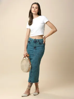 OVERDYED DENIM 5 POCKET PENCIL SKIRT