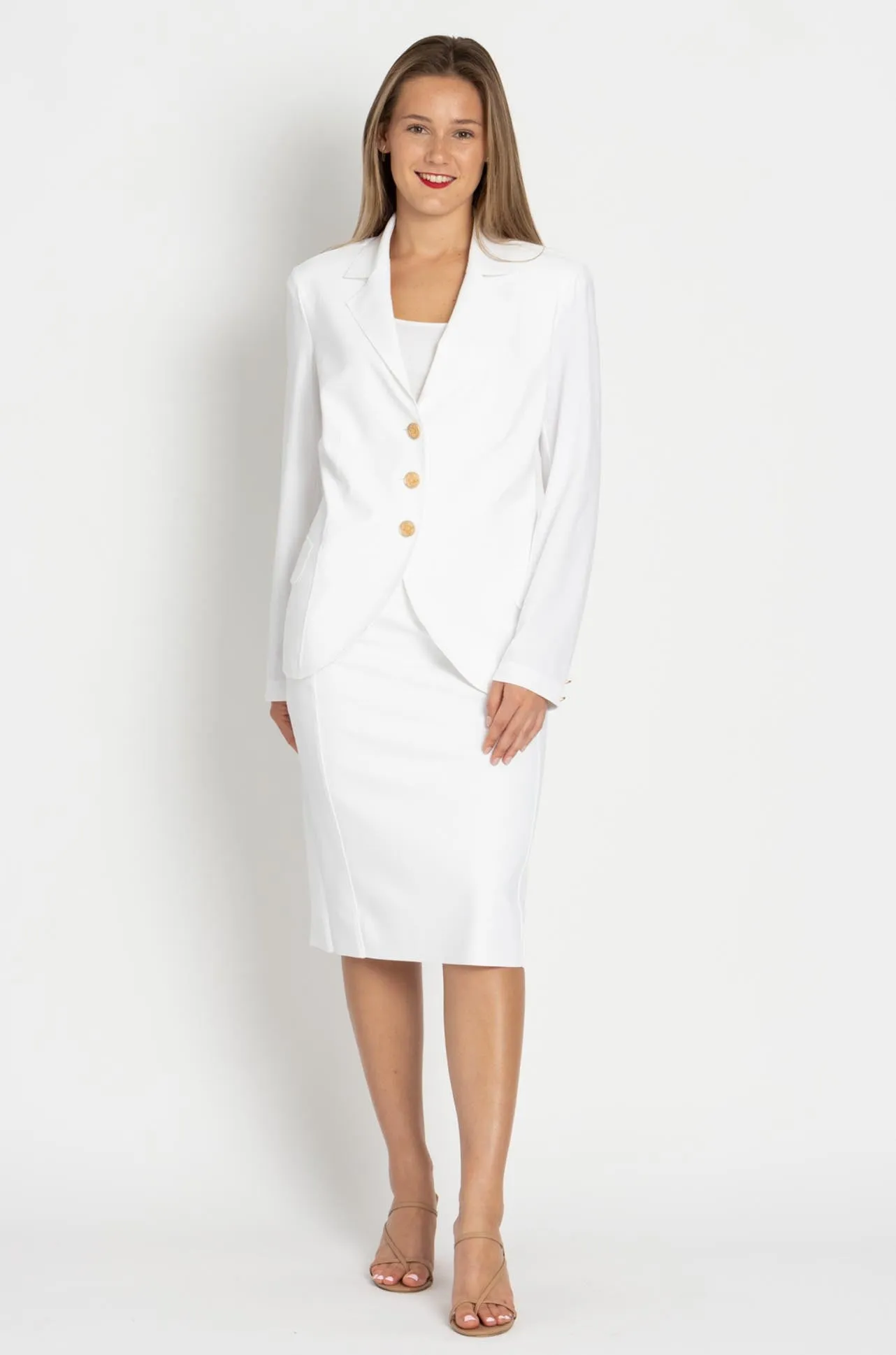 Paula Ryan - Panelled Basque Pencil Skirt in White