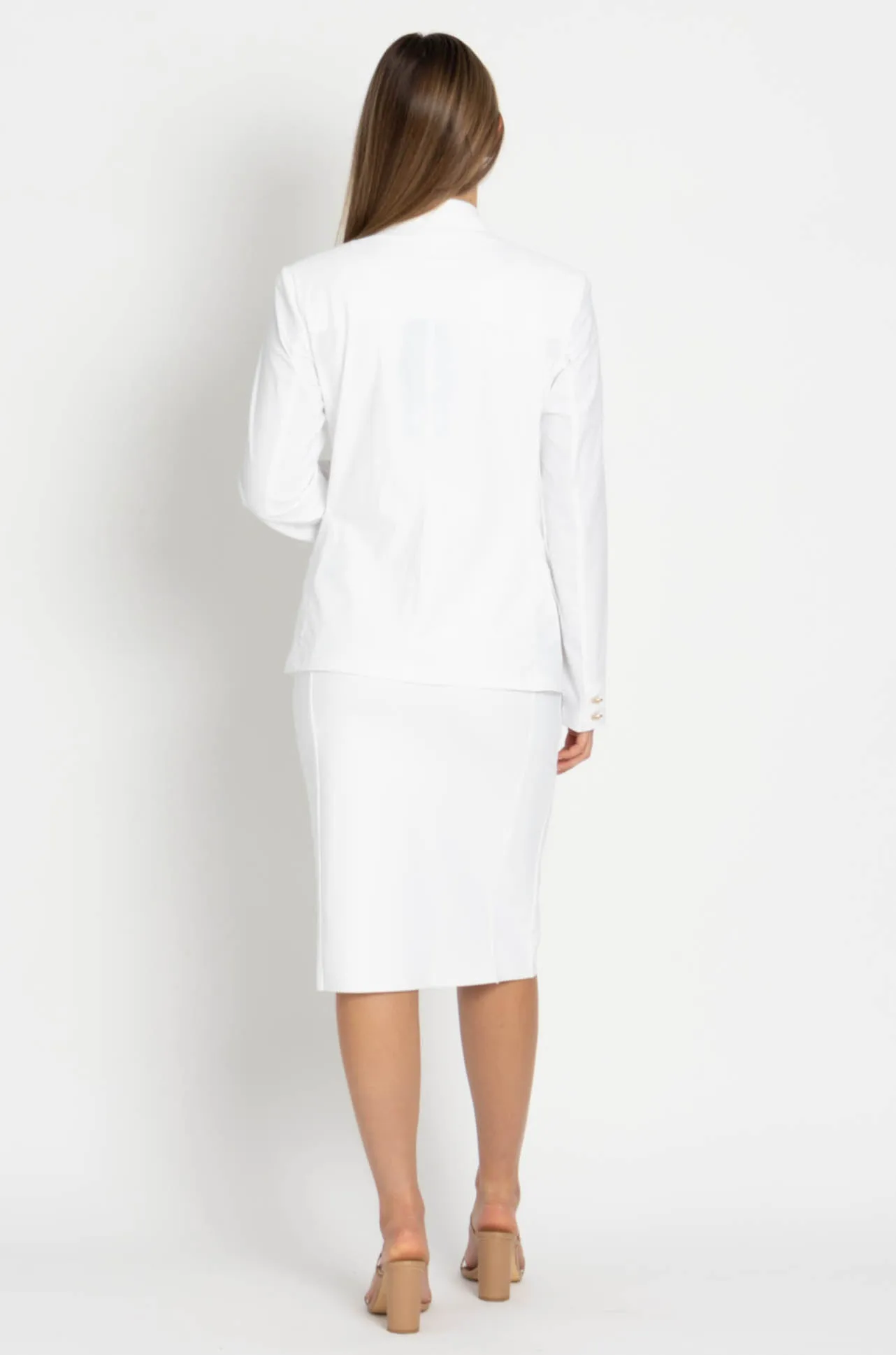 Paula Ryan - Panelled Basque Pencil Skirt in White