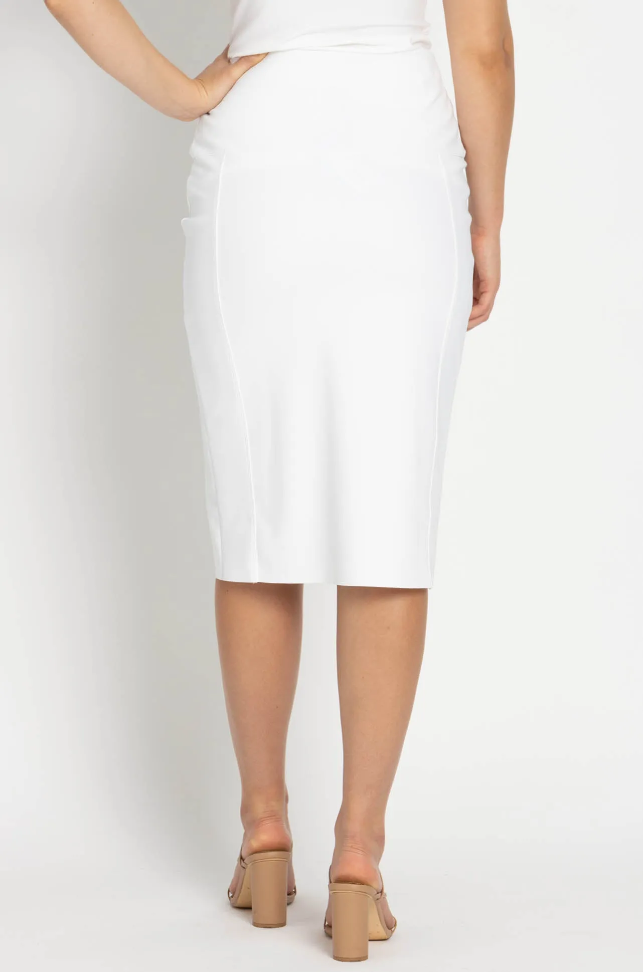 Paula Ryan - Panelled Basque Pencil Skirt in White