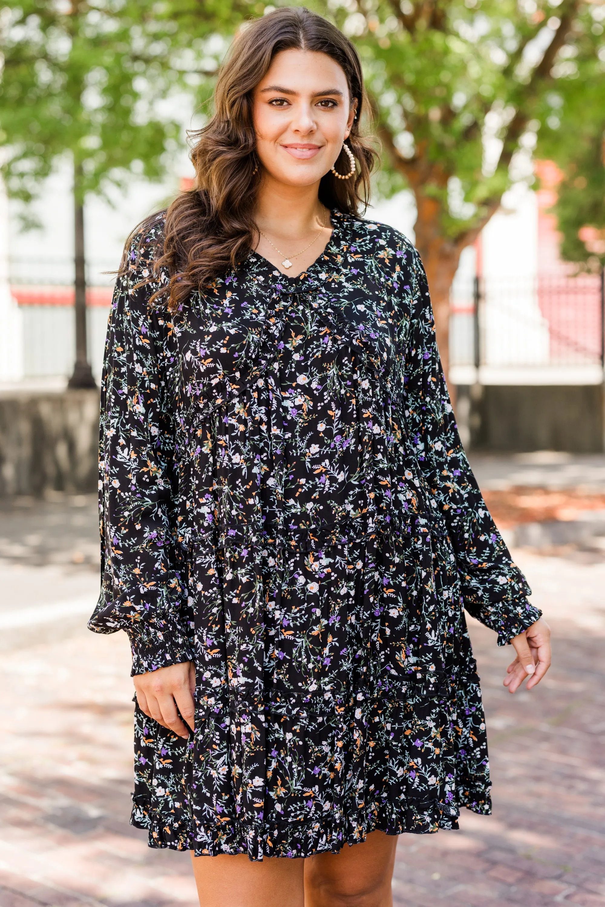 Phenomenal Florals Dress, Black