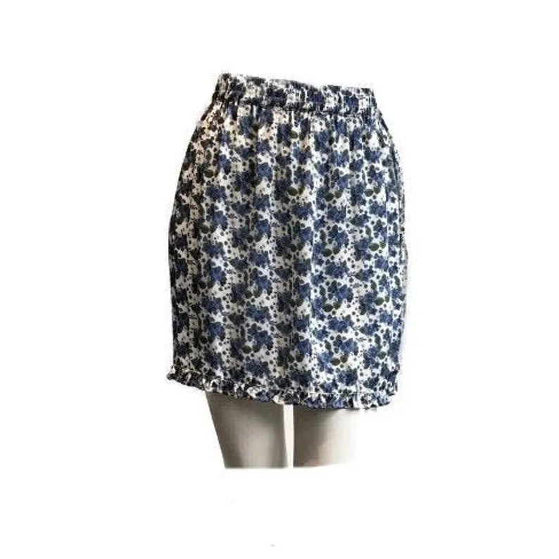 Pure Luxury Italian Silk Charmeuse Blue and White floral print mini skirt elastic waist UK Size 6 - 10 by I LOVE LOLA London