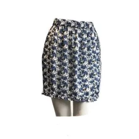 Pure Luxury Italian Silk Charmeuse Blue and White floral print mini skirt elastic waist UK Size 6 - 10 by I LOVE LOLA London