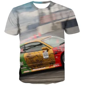 Racing Car T-shirt Men Metal Tshirt Anime City Tshirts Casual Gray T-shirts Graphic Retro Tshirts Cool