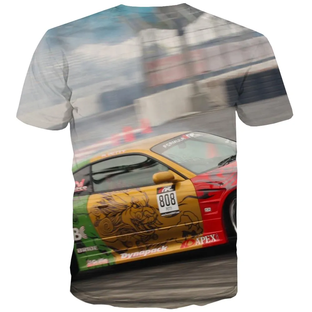 Racing Car T-shirt Men Metal Tshirt Anime City Tshirts Casual Gray T-shirts Graphic Retro Tshirts Cool