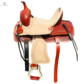 Resistance Youth Double Skirt Basket Weave Tooled Ranch Saddle With Rough Out Seat And Fender