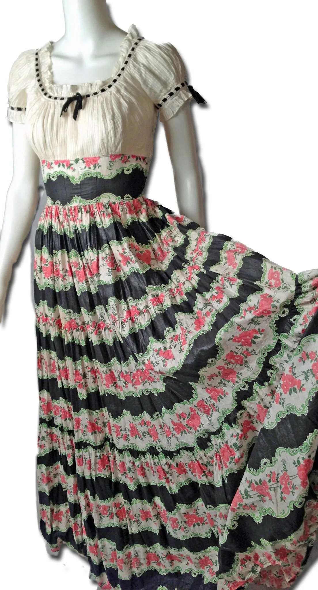 Romantic 1940s Cotton Chintz Floral Dress