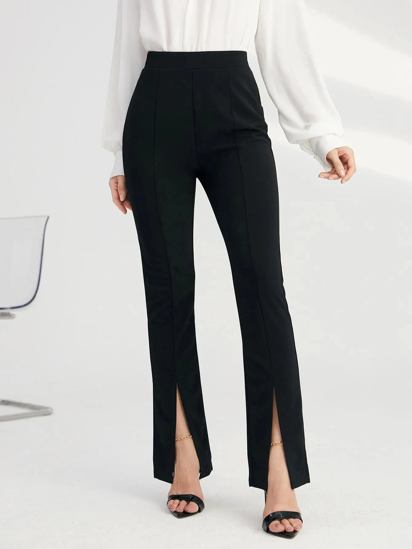 SHEIN BIZwear Solid Split Hem Pants