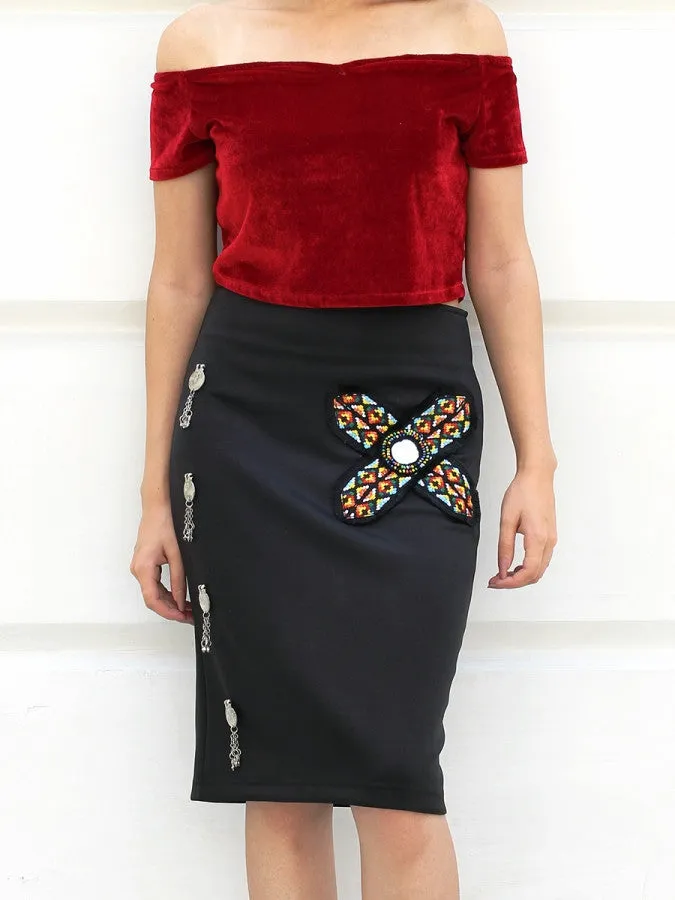 Siya Coin Embellished Pencil Skirt