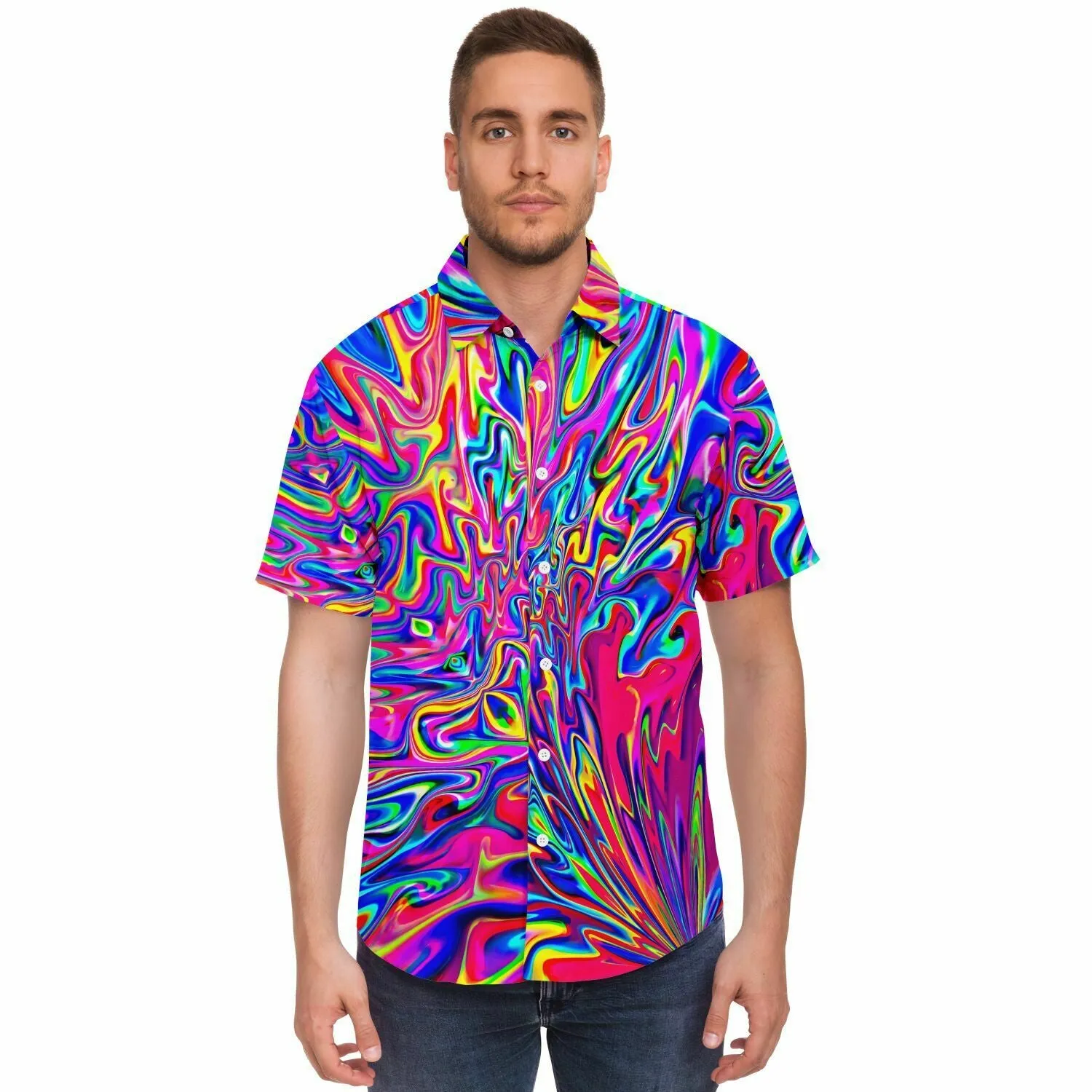 SONIC BLOOMING Short Sleeve Button Down Shirt | Psychedelic Pour House