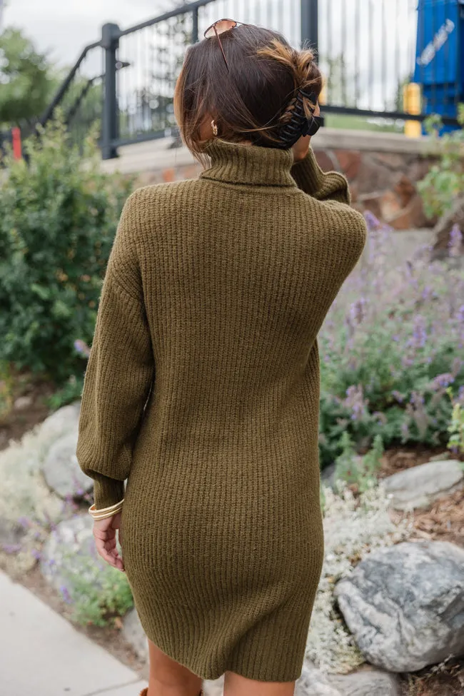 Sweetest Harmony Olive Textured Turtleneck Dress FINAL SALE