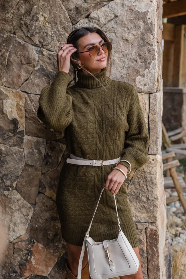 Sweetest Harmony Olive Textured Turtleneck Dress FINAL SALE