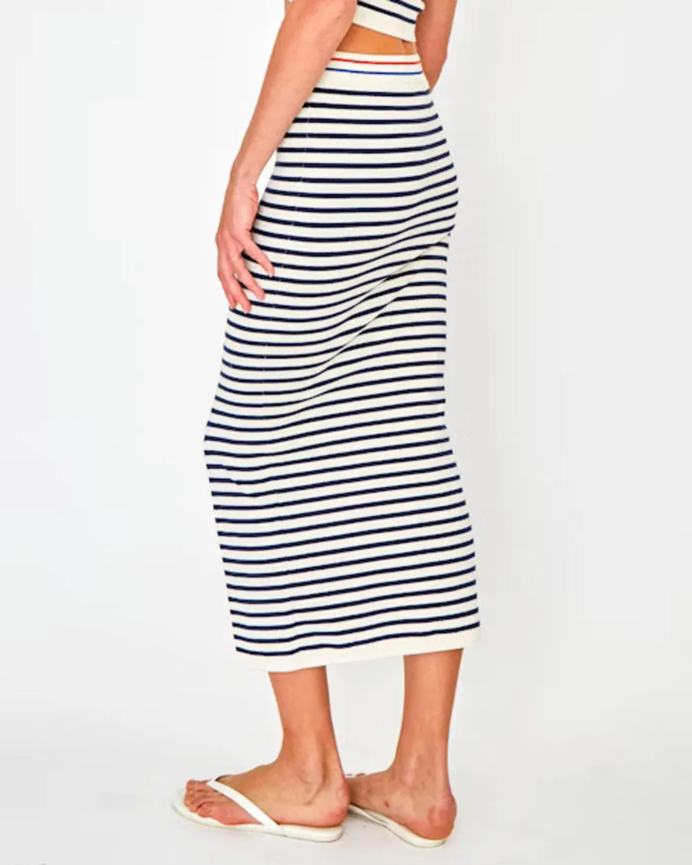 The Dee Tube Skirt in Cream and Navy Stripe