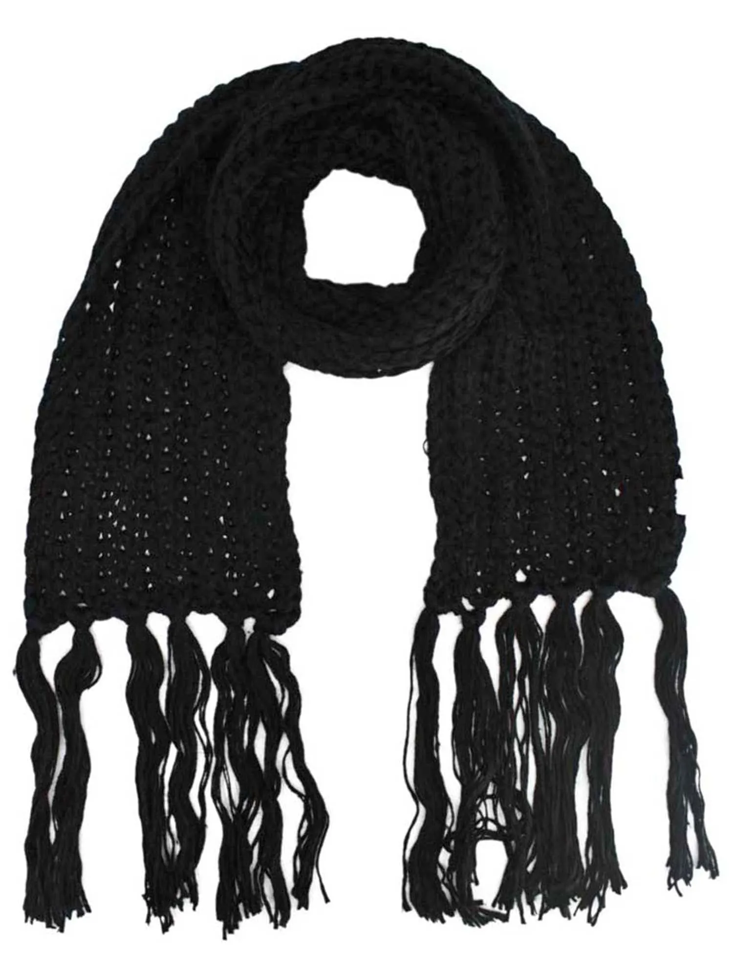 Thick Knit Long Winter Scarf With Fringe