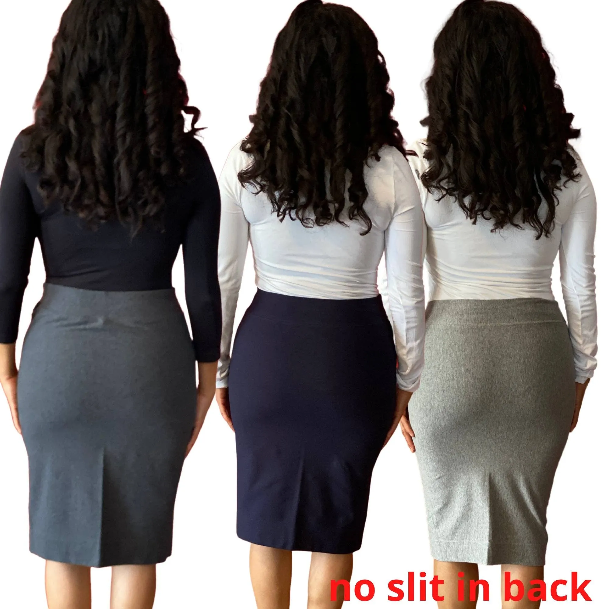 Thick White Classic Pencil Skirt, Comfort Stretch Pencil Skirt, Bodycon Midi Skirt, Stretchy Slimming Silhouette Skirt, Day & Night Skirt